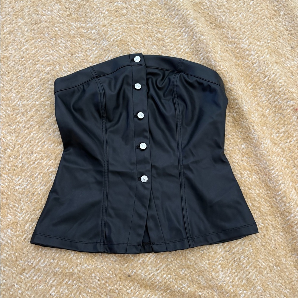 Black Strapless Corset Top with Button Detail